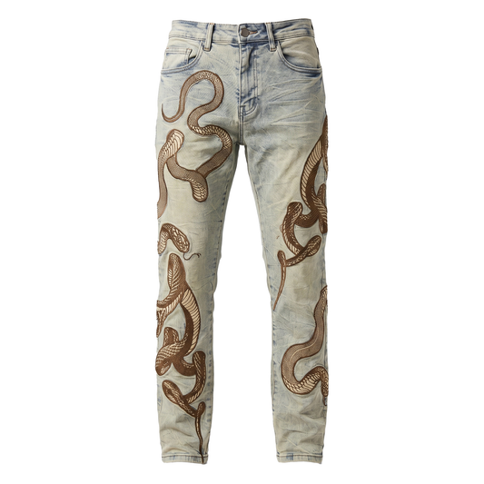 Waimea Gold Serpent Embroidered Jeans