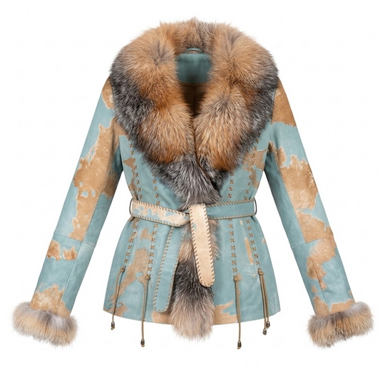 Kashani "Glacier" Distressed Leather Fur Jacket