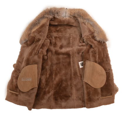 Kashani women's camel suede shearling trench coat with fox fur