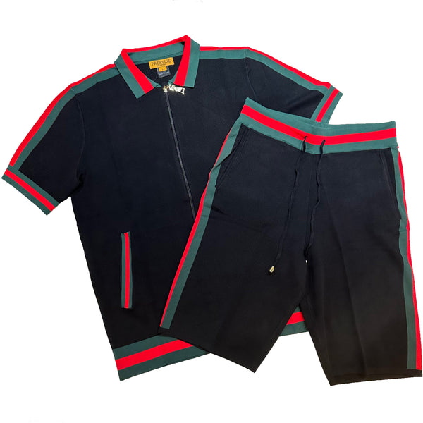 Prestige Black Knit Shorts & Shirt Set - Dudes Boutique