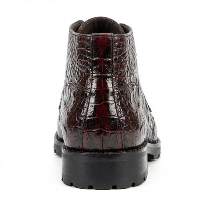 Los Altos Black Cherry Hornback All-Over Crocodile Lace Up Ankle Boots