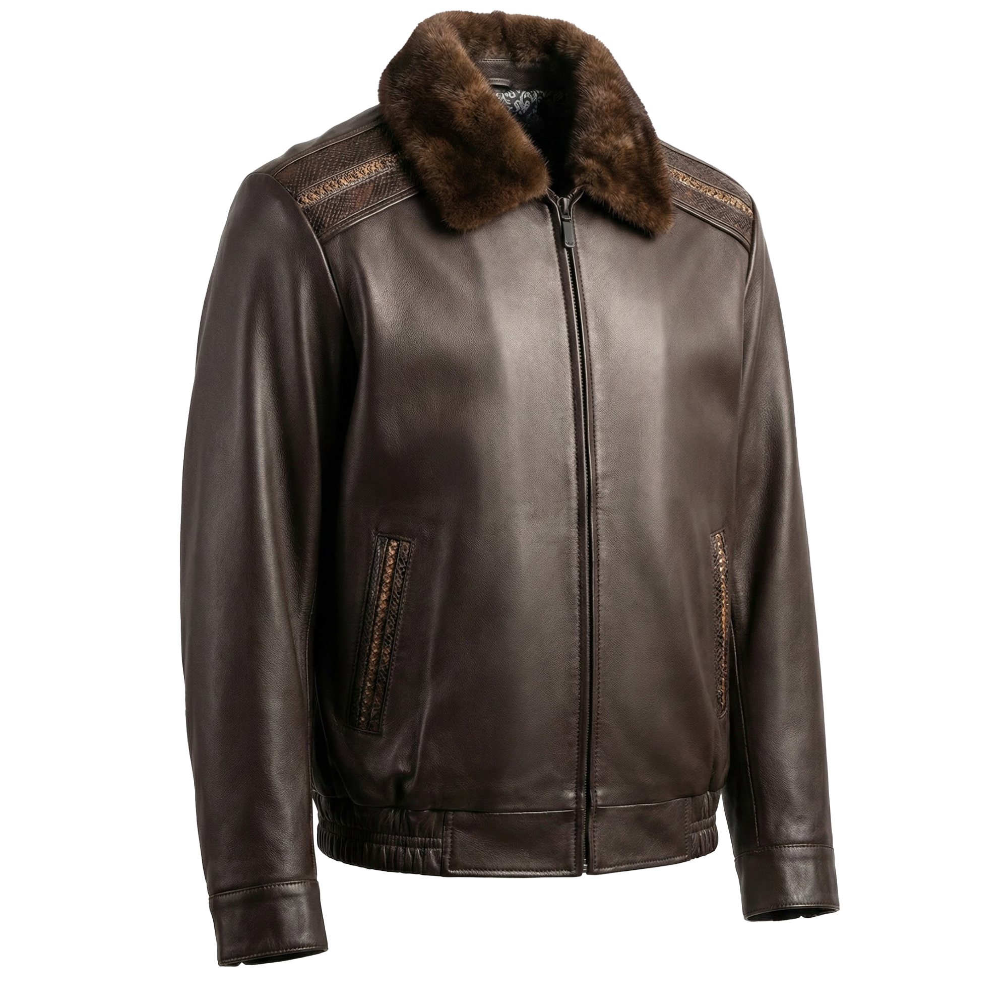 Kashani Cognac Stingray Mink Lambskin Bomber Jacket