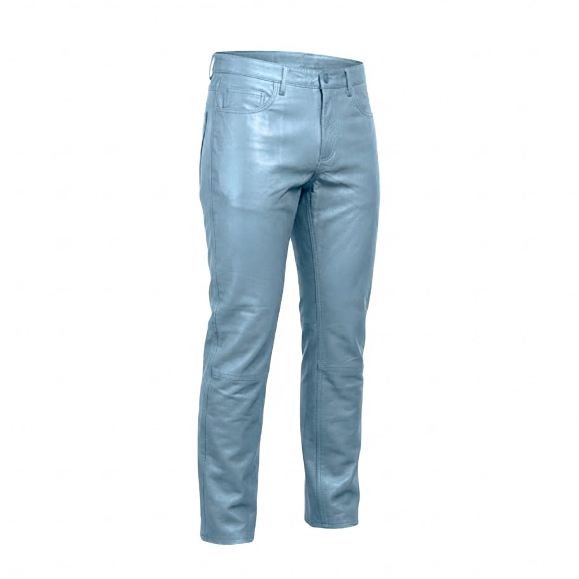 Kashani Men's Powder Blue Lambskin Straight Cut Leather Pants