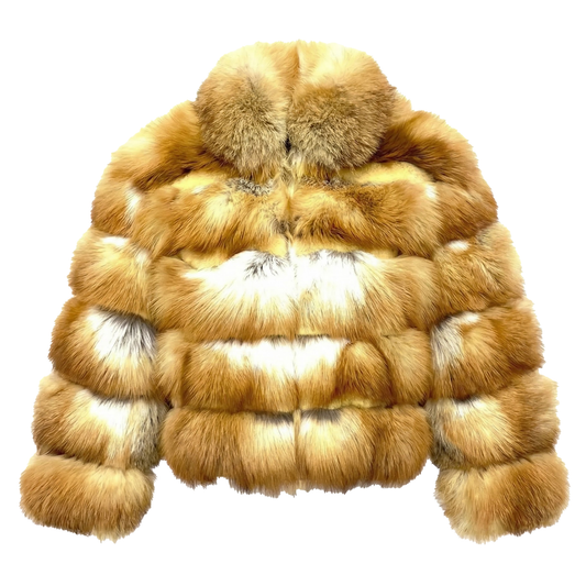 Kashani Men's Cognac Spliced Fox Fur Coat