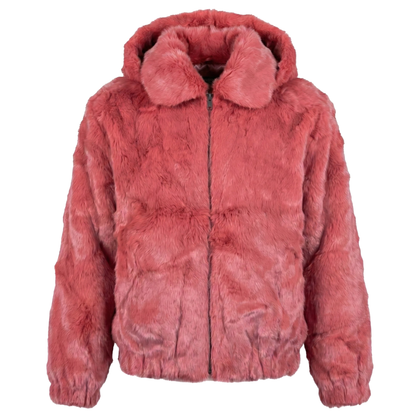 Kashani men's pink rabbit fur hooded bomber jacket