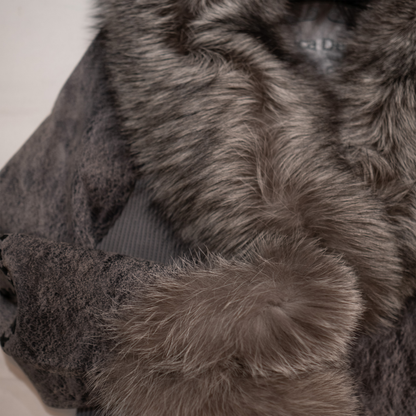 Kashani Women's Gray Distressed Hand Stitched Leather Fox Jacket