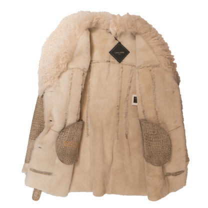 Kashani women's sandstone embossed alligator suede jacket with Mongolian lamb