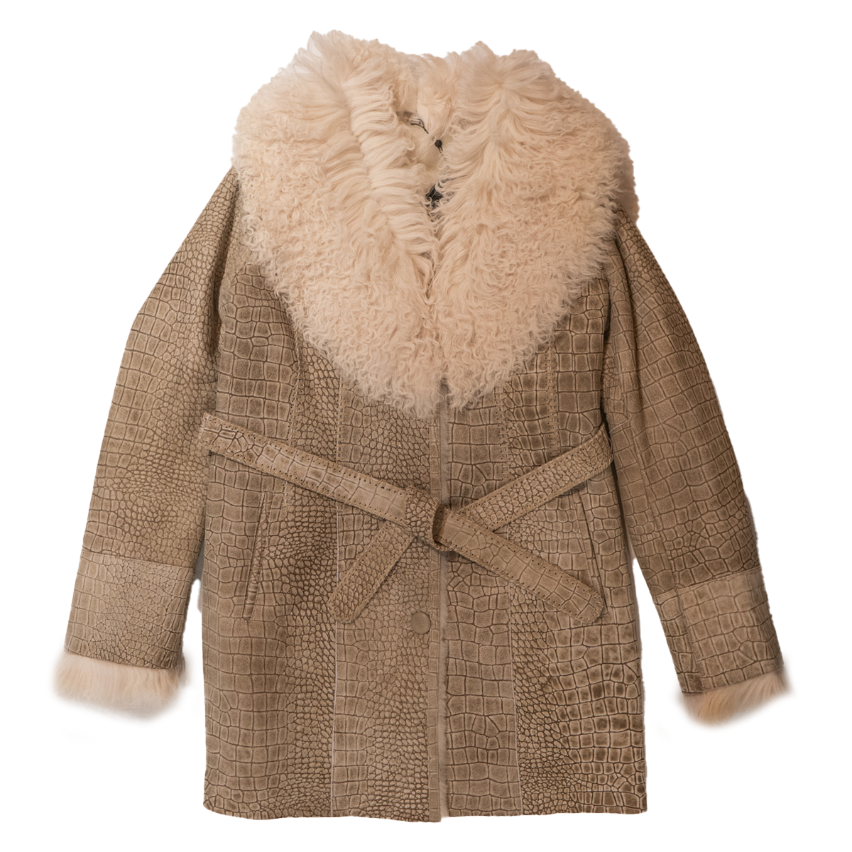 Kashani women's sandstone embossed alligator suede jacket with Mongolian lamb