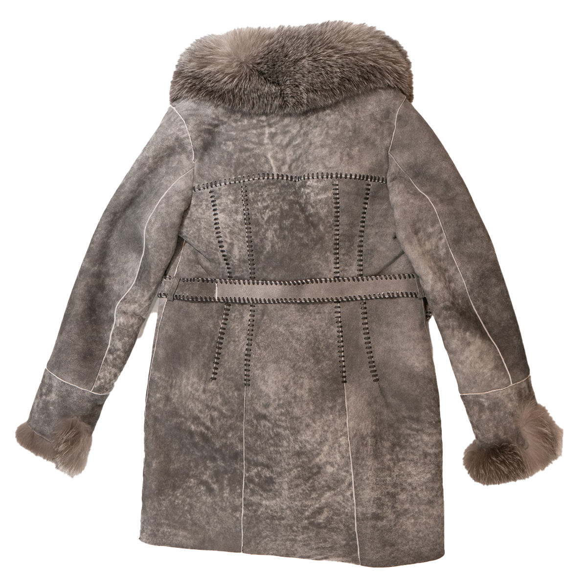 Kashani Women's Distressed Grey Silver Fox Fur Shearling