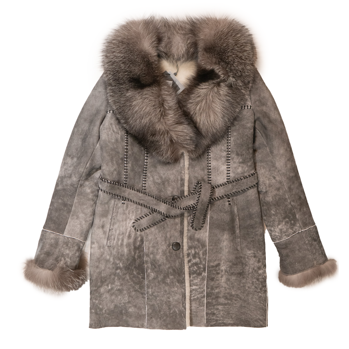 Kashani Women's Distressed Grey Silver Fox Fur Shearling