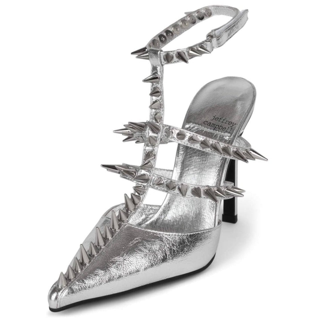 Jeffrey Campbell Silver Step Back Spiked Pointed Toe Pump - Dudes Boutique