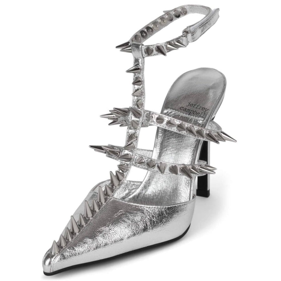 Jeffery Campbell Silver Step Back Spiked Pointed Toe Pump - Dudes Boutique