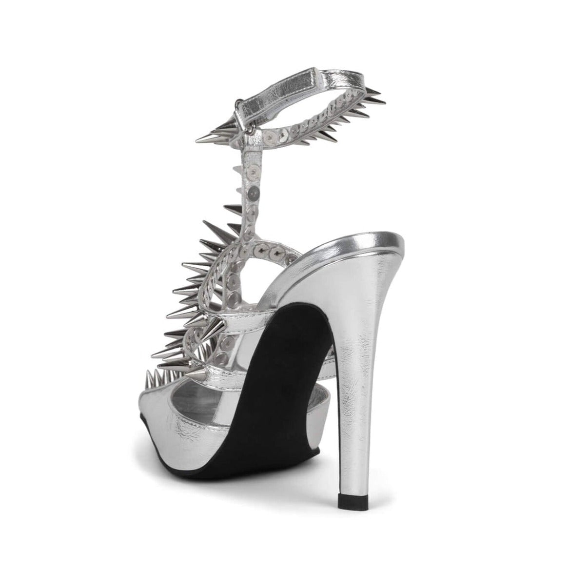 Jeffery Campbell Silver Step Back Spiked Pointed Toe Pump - Dudes Boutique