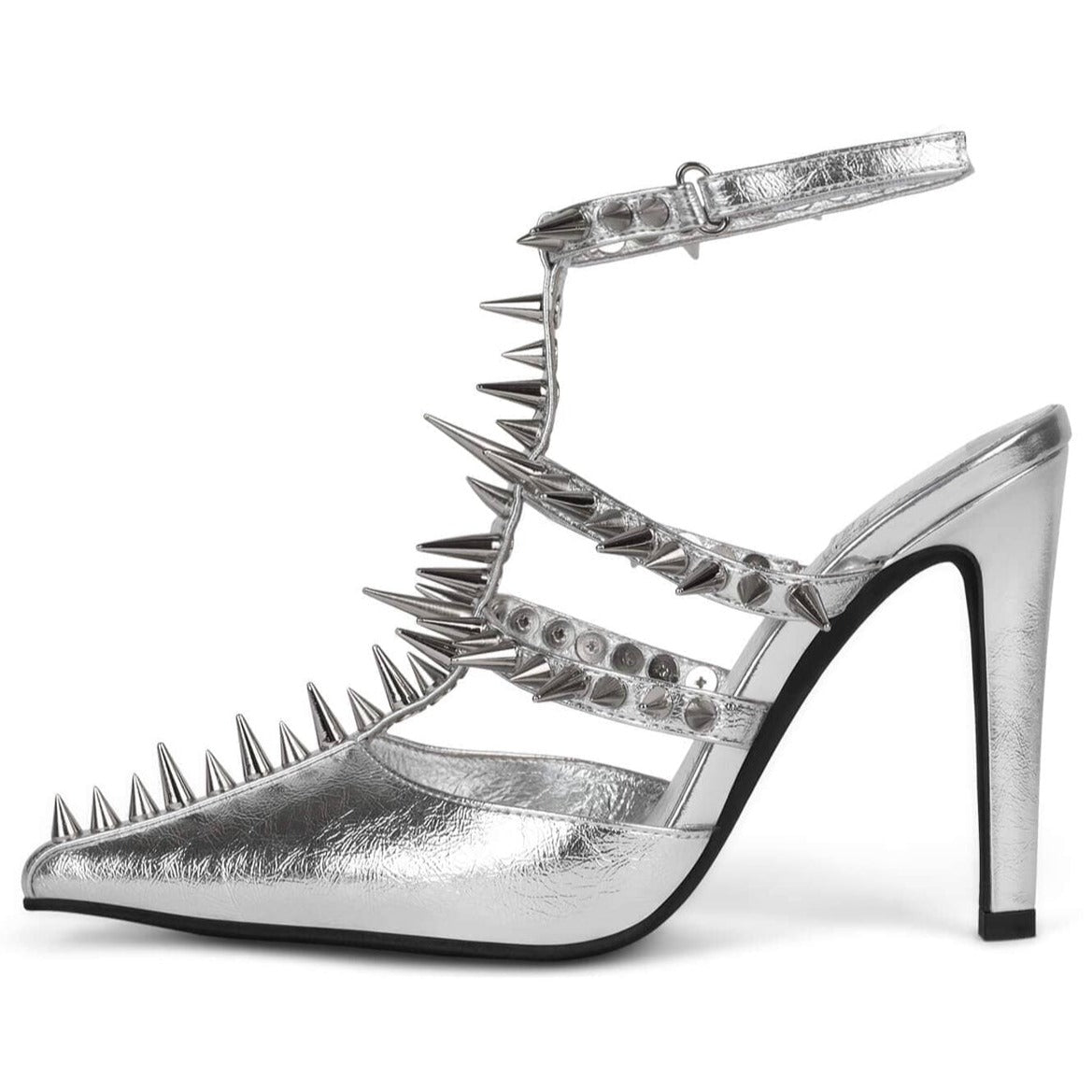 Jeffrey Campbell Silver Step Back Spiked Pointed Toe Pump - Dudes Boutique