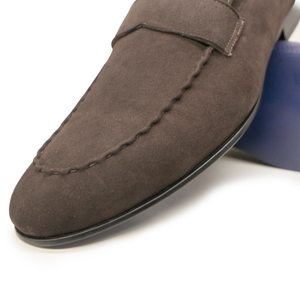 Kashani Dark Brown Suede Penny Loafers - Dudes Boutique