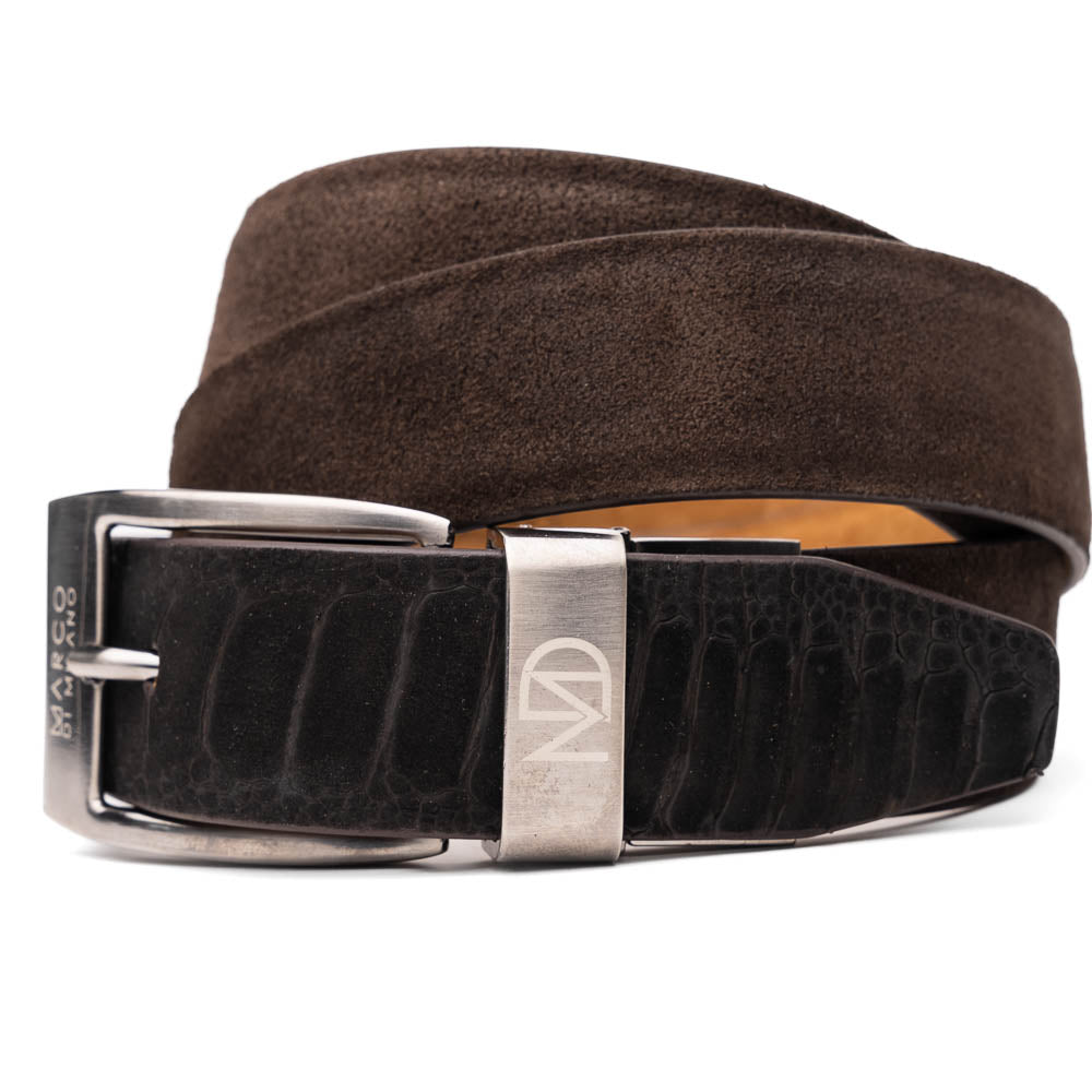 Marco Di Milano Sueded Ostrich Belt Black / Brown - Dudes Boutique