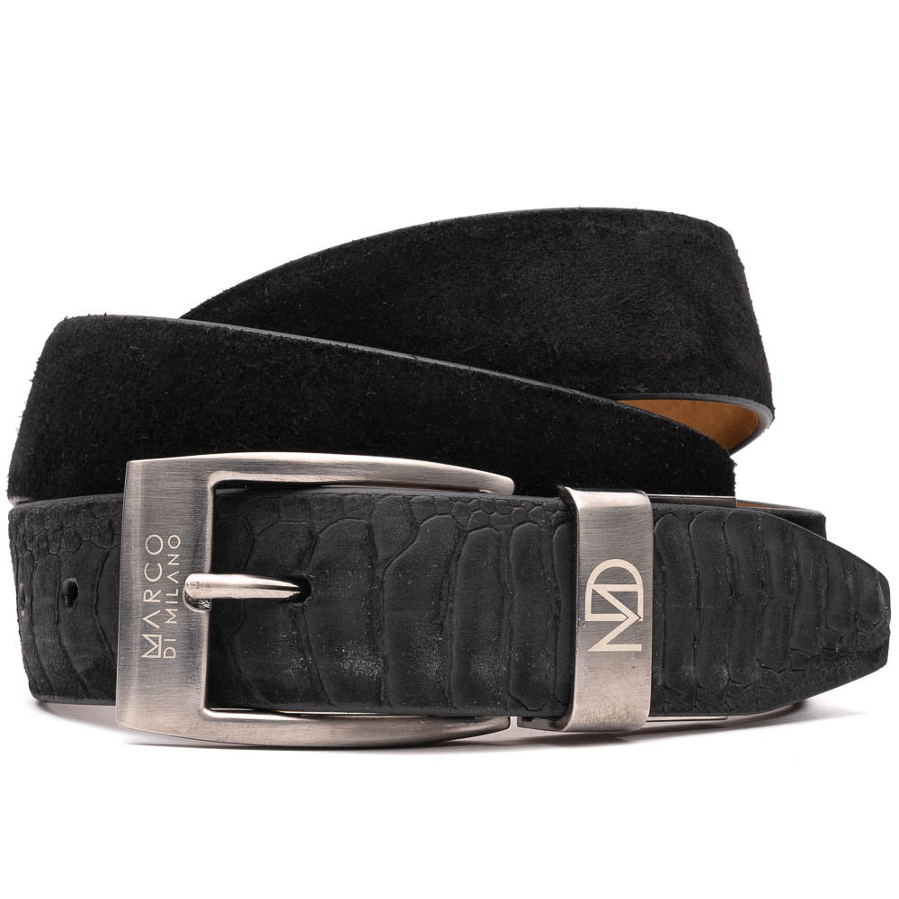 Marco Di Milano Sueded Ostrich Belt Black - Dudes Boutique