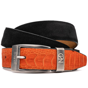 Marco Di Milano Sueded Ostrich Belt Orange / Black - Dudes Boutique