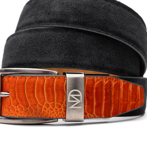 Marco Di Milano Sueded Ostrich Belt Orange / Black - Dudes Boutique