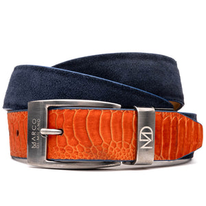 Marco Di Milano Sueded Ostrich Belt Orange / Navy - Dudes Boutique