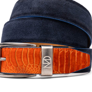 Marco Di Milano Sueded Ostrich Belt Orange / Navy - Dudes Boutique