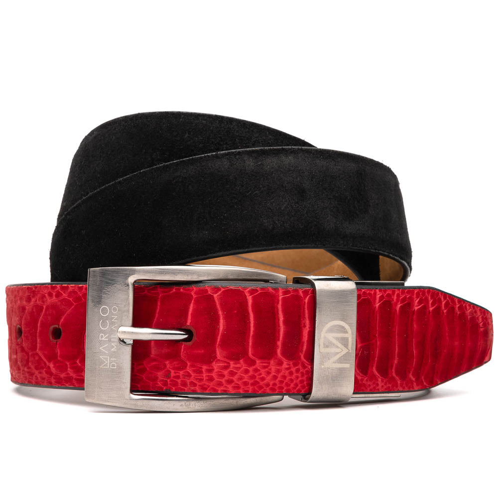 Marco Di Milano Sueded Ostrich Belt Red / Black - Dudes Boutique