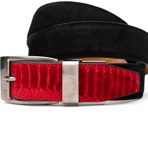 Marco Di Milano Sueded Ostrich Belt Red / Black - Dudes Boutique