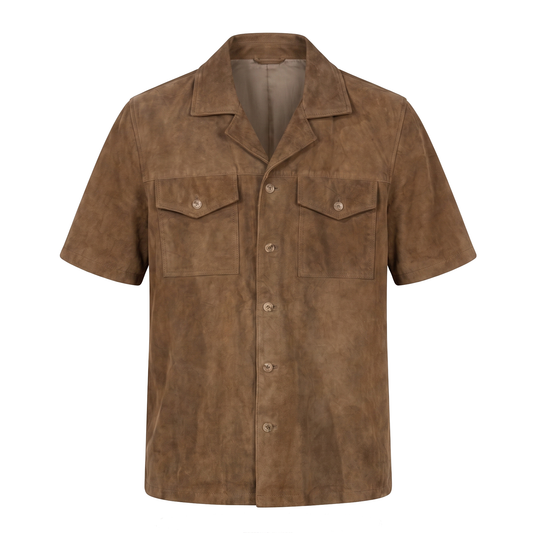 Kashani Tan Suede Cuban Collar Shirt