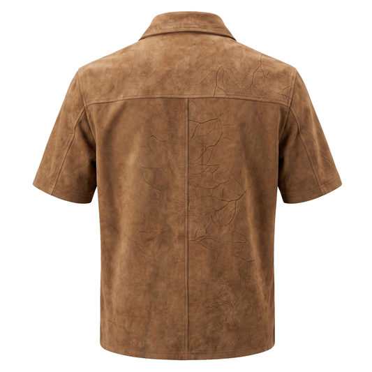 Kashani Tan Suede Cuban Collar Shirt