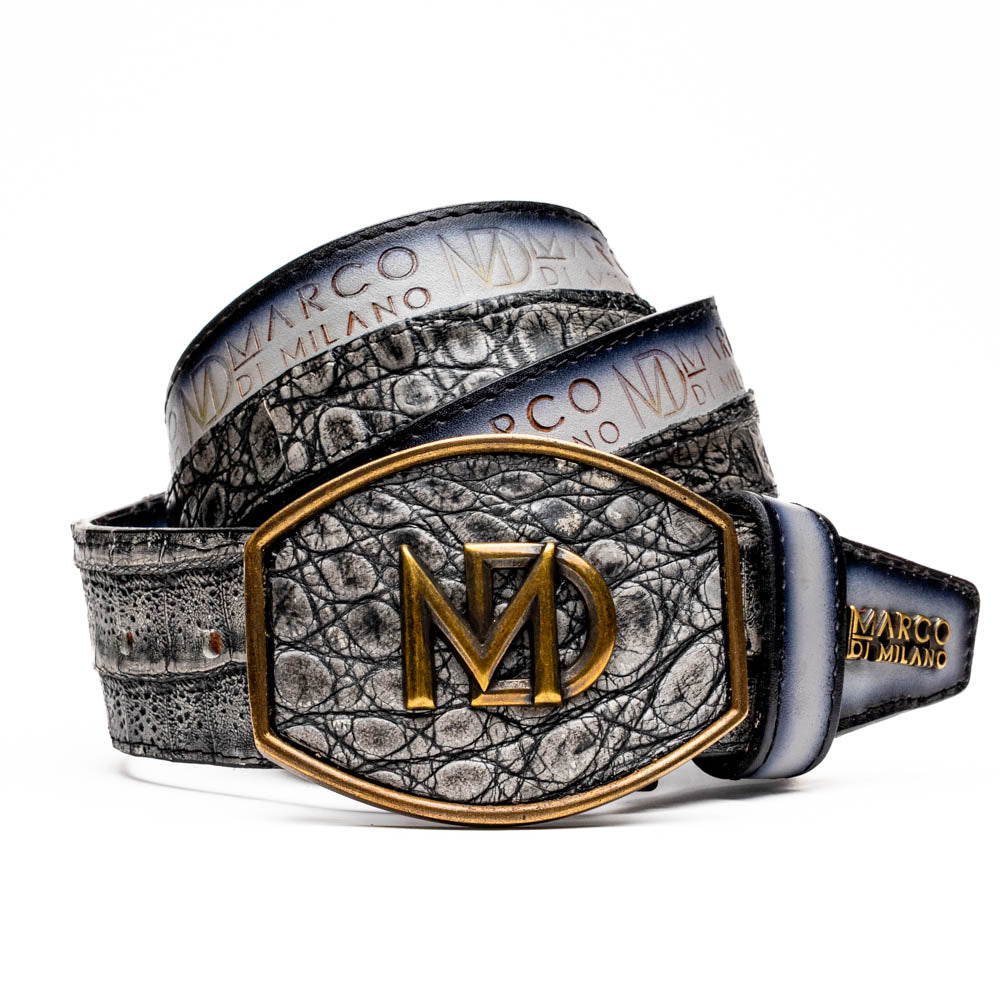 Marco Di Milano Texas Caiman & Calfskin Belt - Stone Gray