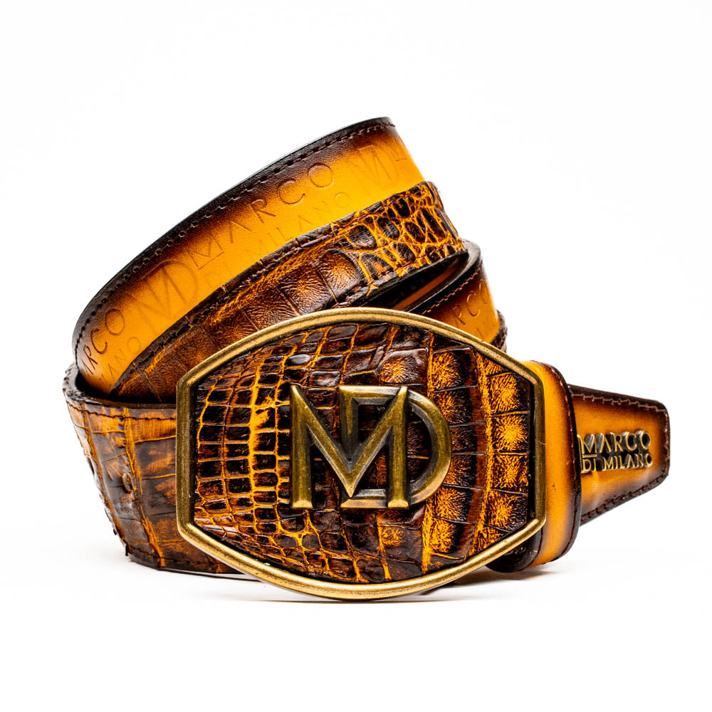 Marco Di Milano Texas Caiman & Calfskin Belt - Mustard / Brown