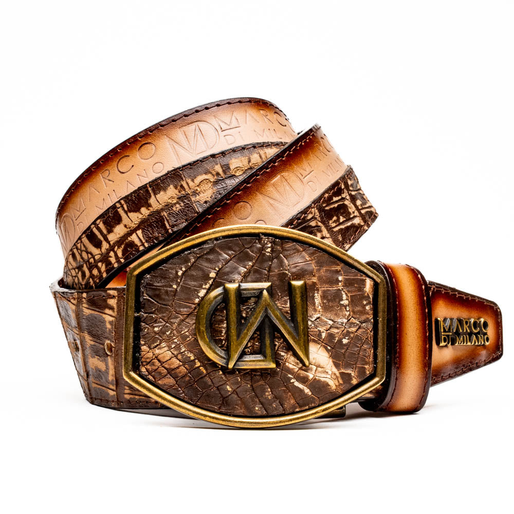 Marco Di Milano Texas Caiman & Calfskin Belt - Stone Brown