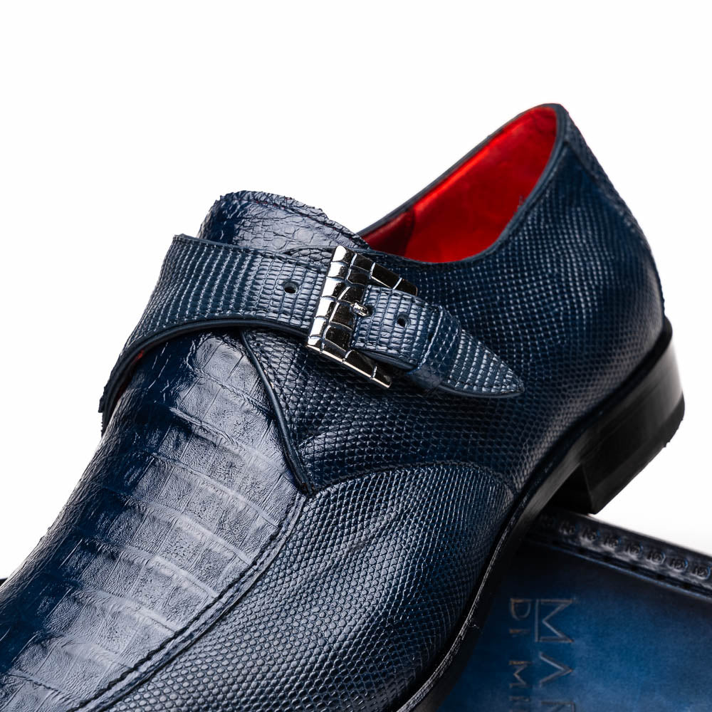 Marco Di Milano Toluca Navy Crocodile & Lizard Monk Strap Dress Shoes - Dudes Boutique