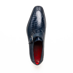 Marco Di Milano Toluca Navy Crocodile & Lizard Monk Strap Dress Shoes - Dudes Boutique