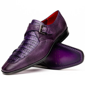 Marco Di Milano Toluca Purple Crocodile & Lizard Monk Strap Dress Shoes - Dudes Boutique