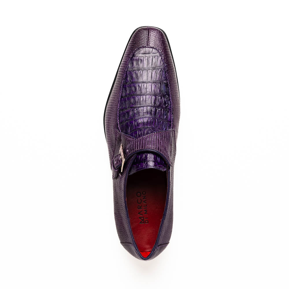 Marco Di Milano Toluca Purple Crocodile & Lizard Monk Strap Dress Shoes - Dudes Boutique