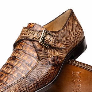 Marco Di Milano Toluca Rustic Orix Crocodile & Lizard Monk Strap Dress Shoes - Dudes Boutique