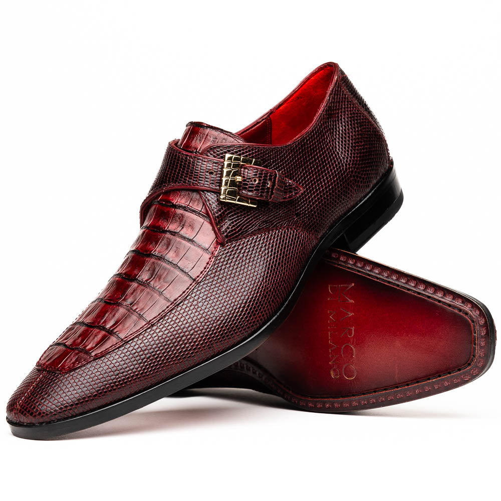 Marco Di Milano Toluca Wine Crocodile & Lizard Monk Strap Dress Shoes - Dudes Boutique