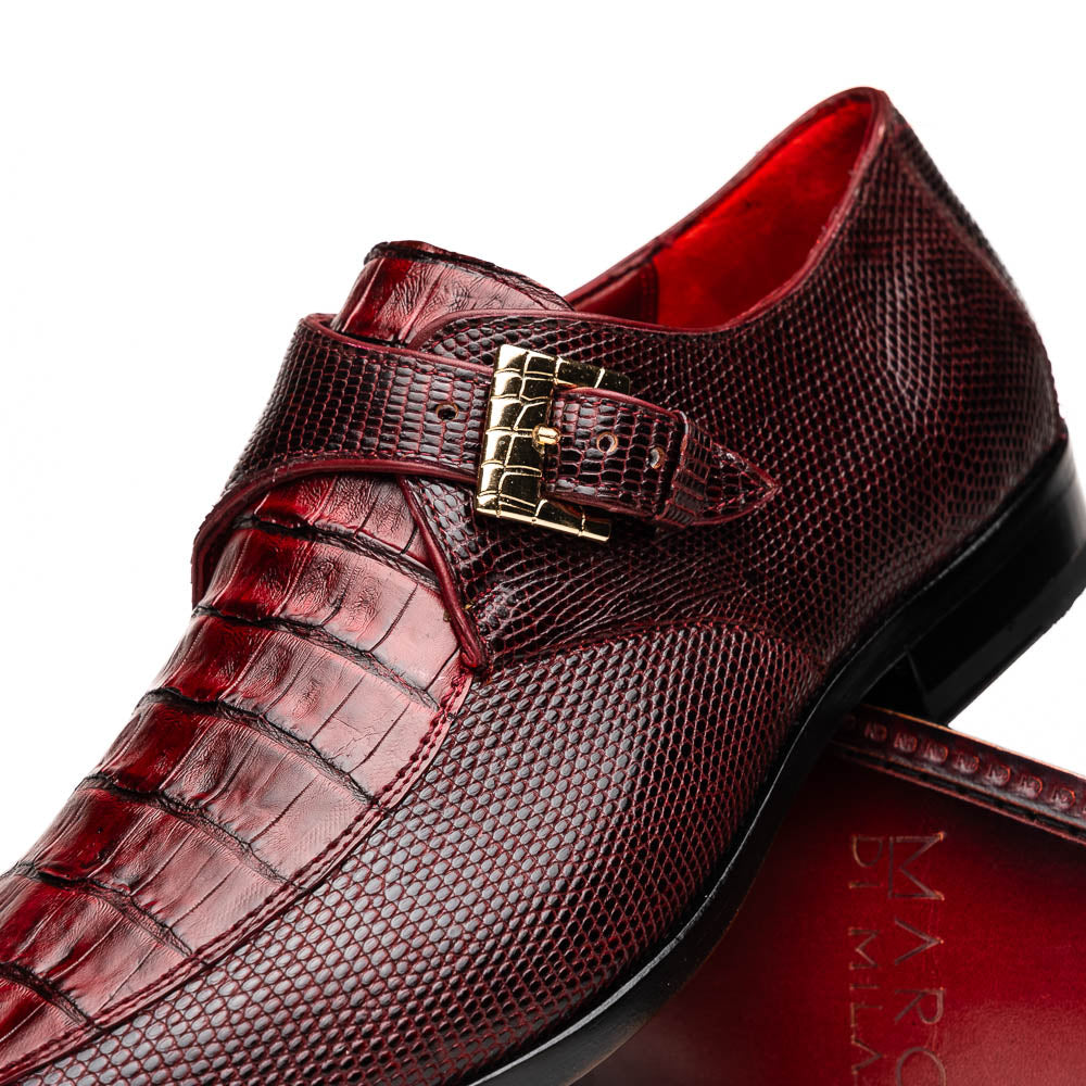 Marco Di Milano Toluca Wine Crocodile & Lizard Monk Strap Dress Shoes - Dudes Boutique