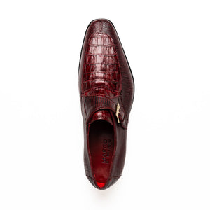 Marco Di Milano Toluca Wine Crocodile & Lizard Monk Strap Dress Shoes - Dudes Boutique