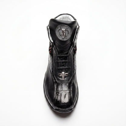 Mauri 18653 Black/Grey Genuine Baby Crocodile/Nappa High Top Sneakers