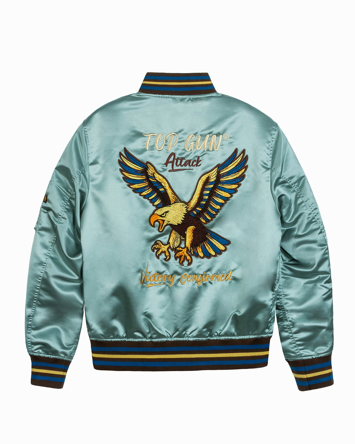 Top Gun Satin Eagle varsity jacket in light blue, back with embroidered eagle