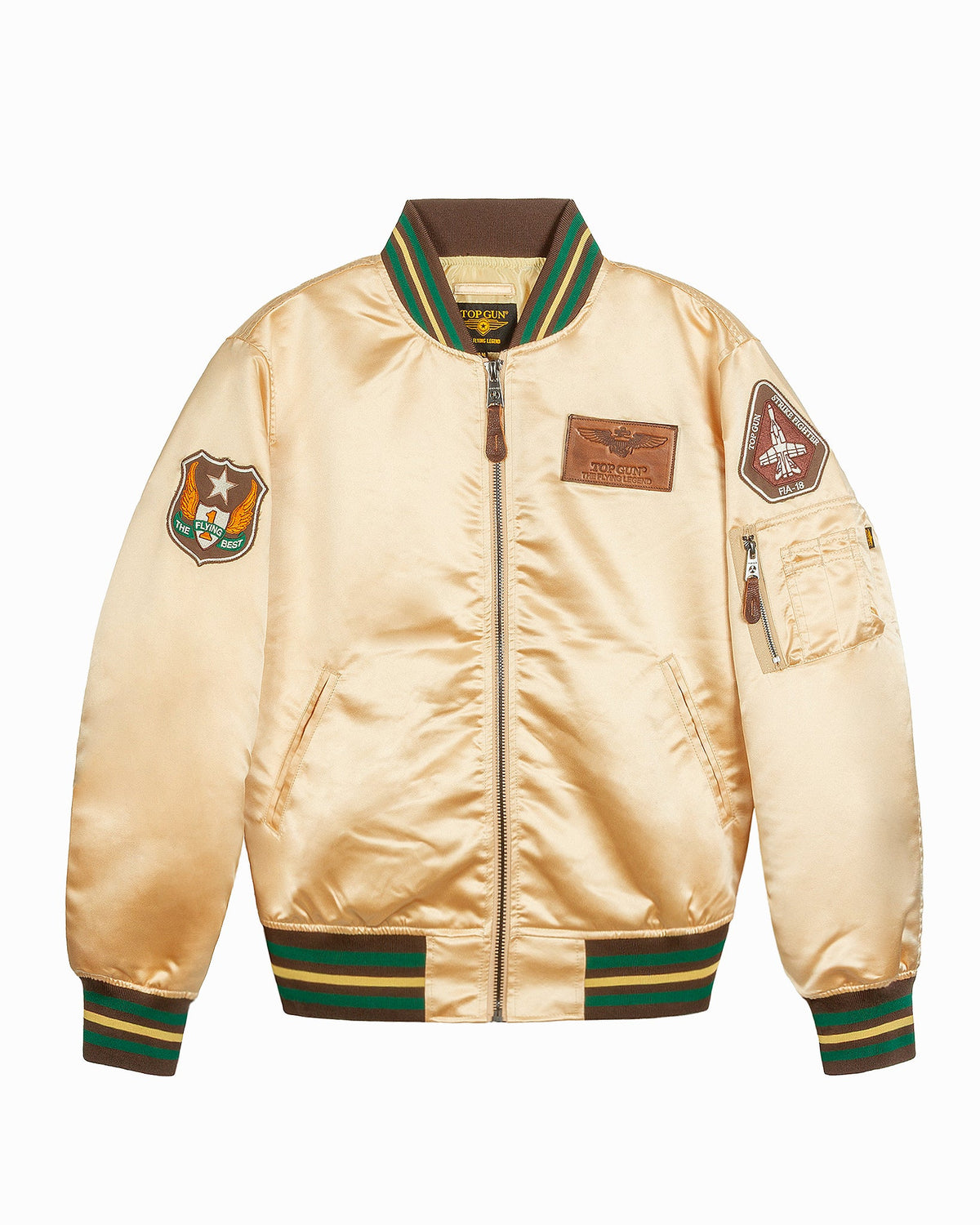 Top Gun Satin Eagle varsity jacket in stone, front
