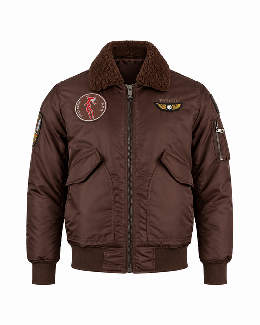 Top Gun Flying Tigers CWU-45 flight jacket in brown, front with collar