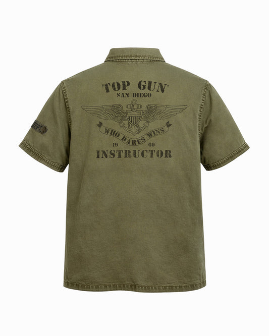 Top Gun Military Instructor Shirt Short Sleeve - Olive