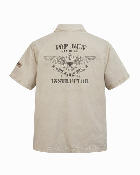 Top Gun Military Instructor Shirt Short Sleeve - Stone