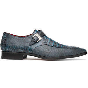 Marco Di Milano Toluca Blue / Black Crocodile & Lizard Monk Strap Dress Shoes - Dudes Boutique