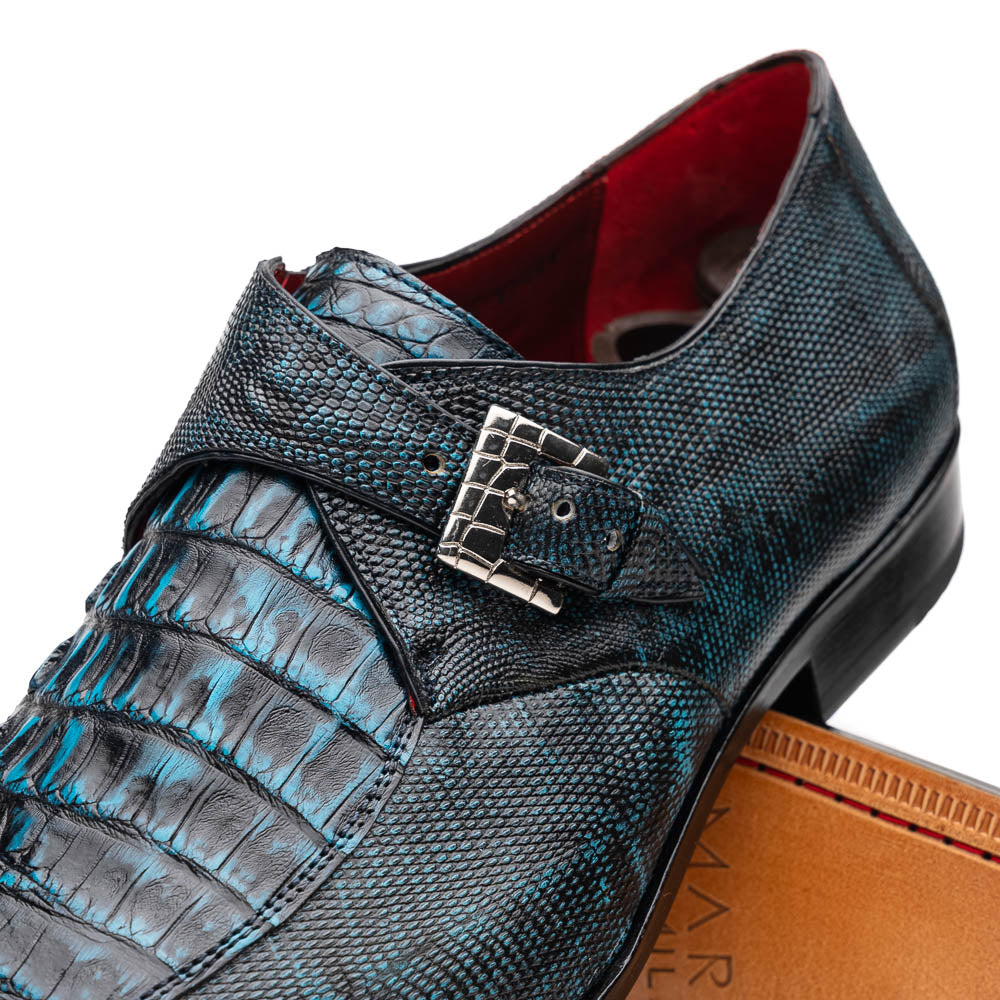 Marco Di Milano Toluca Blue / Black Crocodile & Lizard Monk Strap Dress Shoes - Dudes Boutique