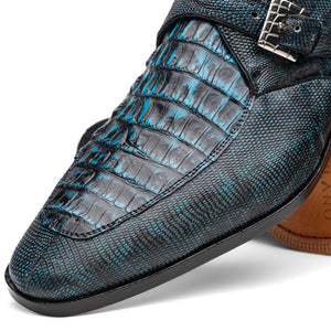 Marco Di Milano Toluca Blue / Black Crocodile & Lizard Monk Strap Dress Shoes - Dudes Boutique