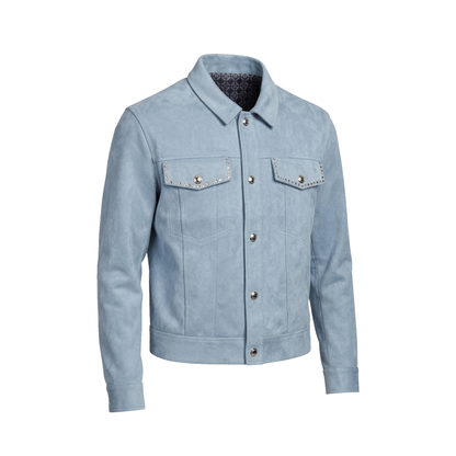 Copper Rivet Studded Faux Suede Shirt Jacket